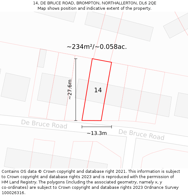 14, DE BRUCE ROAD, BROMPTON, NORTHALLERTON, DL6 2QE: Plot and title map