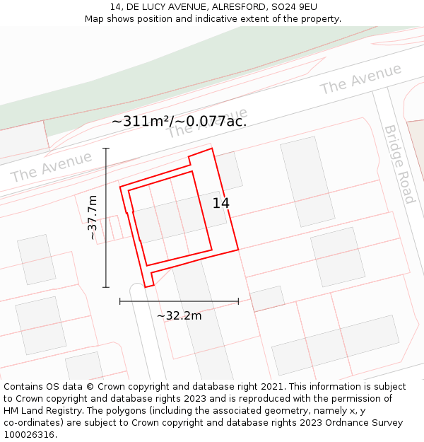 14, DE LUCY AVENUE, ALRESFORD, SO24 9EU: Plot and title map