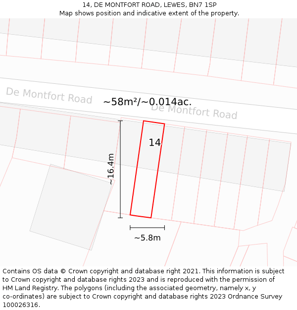 14, DE MONTFORT ROAD, LEWES, BN7 1SP: Plot and title map