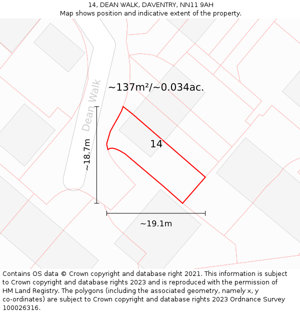 14, DEAN WALK, DAVENTRY, NN11 9AH: Plot and title map