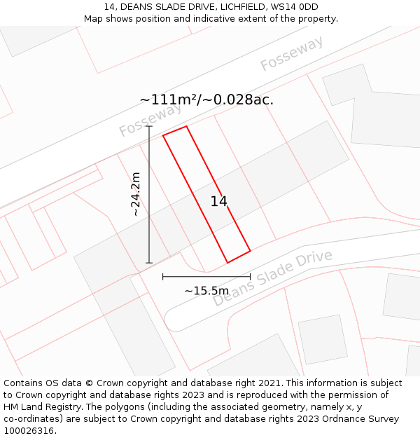 14, DEANS SLADE DRIVE, LICHFIELD, WS14 0DD: Plot and title map
