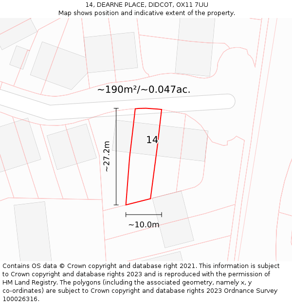 14, DEARNE PLACE, DIDCOT, OX11 7UU: Plot and title map
