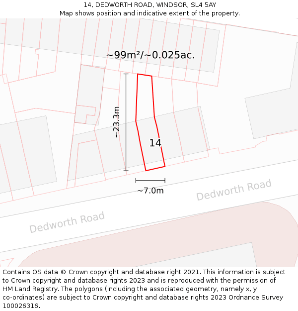 14, DEDWORTH ROAD, WINDSOR, SL4 5AY: Plot and title map
