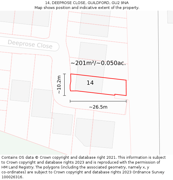 14, DEEPROSE CLOSE, GUILDFORD, GU2 9NA: Plot and title map