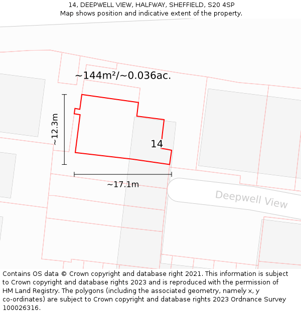 14, DEEPWELL VIEW, HALFWAY, SHEFFIELD, S20 4SP: Plot and title map