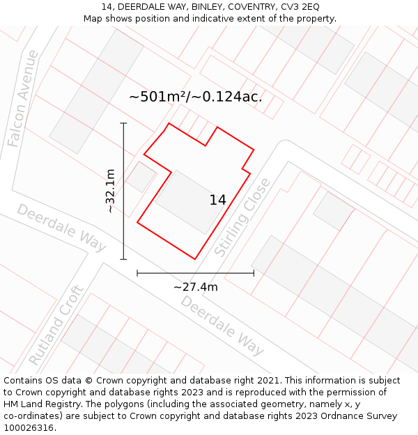 14, DEERDALE WAY, BINLEY, COVENTRY, CV3 2EQ: Plot and title map