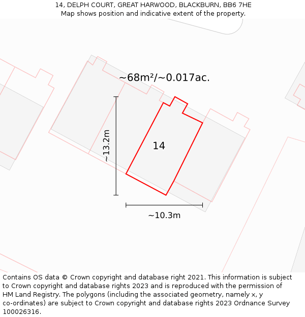 14, DELPH COURT, GREAT HARWOOD, BLACKBURN, BB6 7HE: Plot and title map