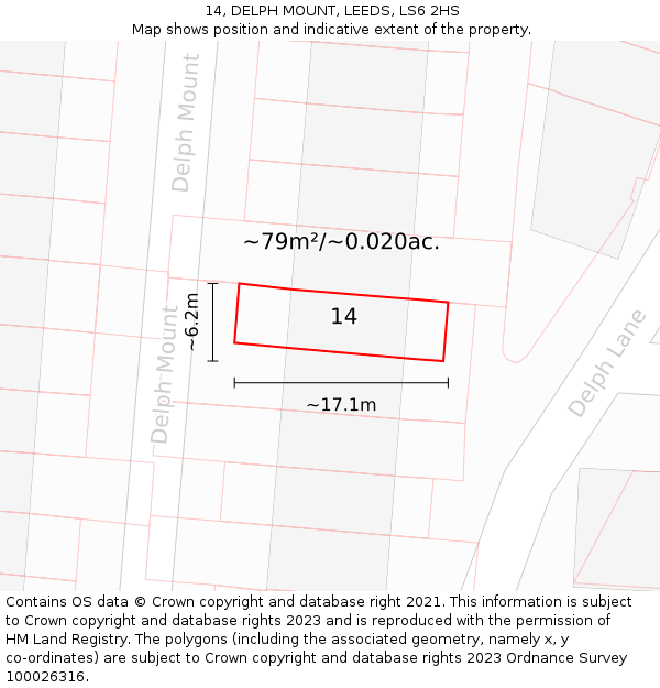 14, DELPH MOUNT, LEEDS, LS6 2HS: Plot and title map