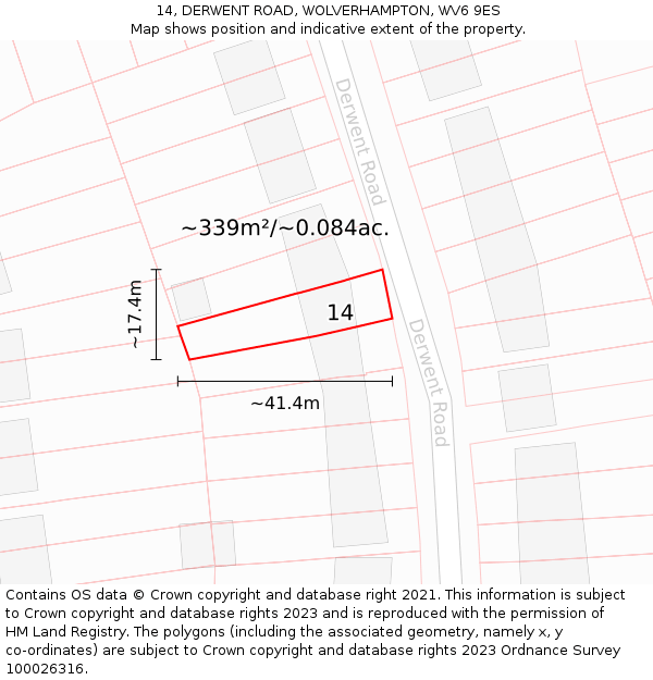 14, DERWENT ROAD, WOLVERHAMPTON, WV6 9ES: Plot and title map