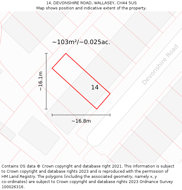 14, DEVONSHIRE ROAD, WALLASEY, CH44 5US: Plot and title map