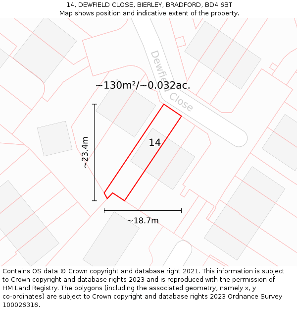 14, DEWFIELD CLOSE, BIERLEY, BRADFORD, BD4 6BT: Plot and title map