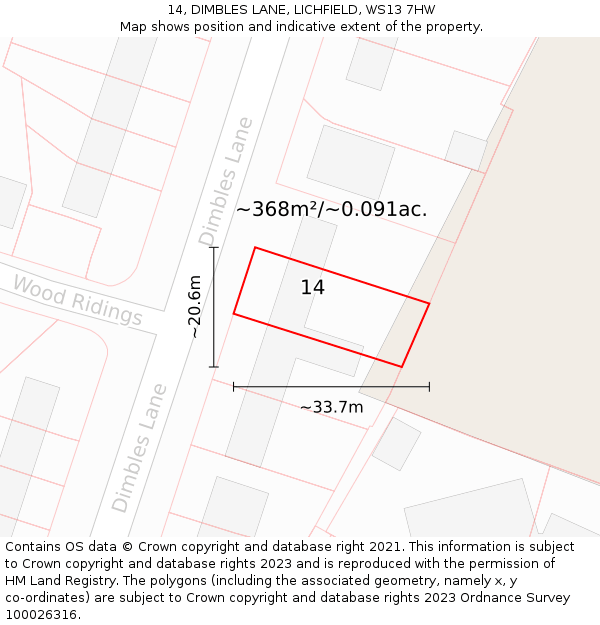 14, DIMBLES LANE, LICHFIELD, WS13 7HW: Plot and title map