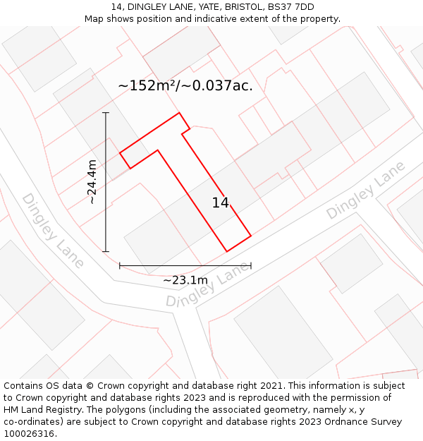14, DINGLEY LANE, YATE, BRISTOL, BS37 7DD: Plot and title map