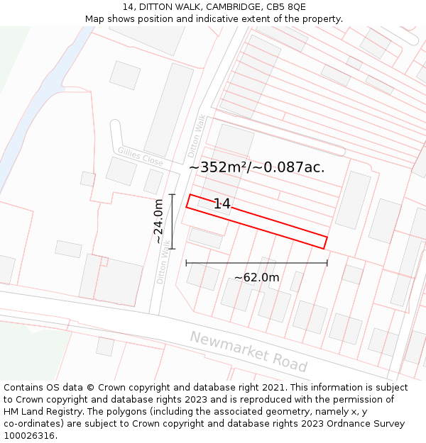 14, DITTON WALK, CAMBRIDGE, CB5 8QE: Plot and title map