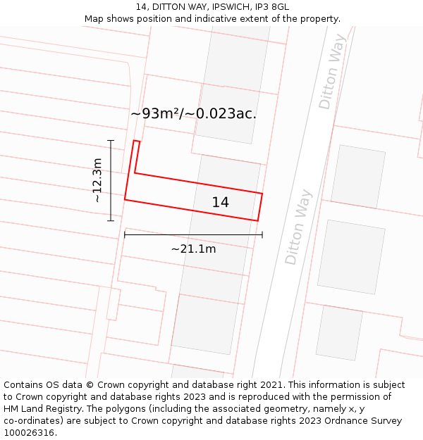 14, DITTON WAY, IPSWICH, IP3 8GL: Plot and title map