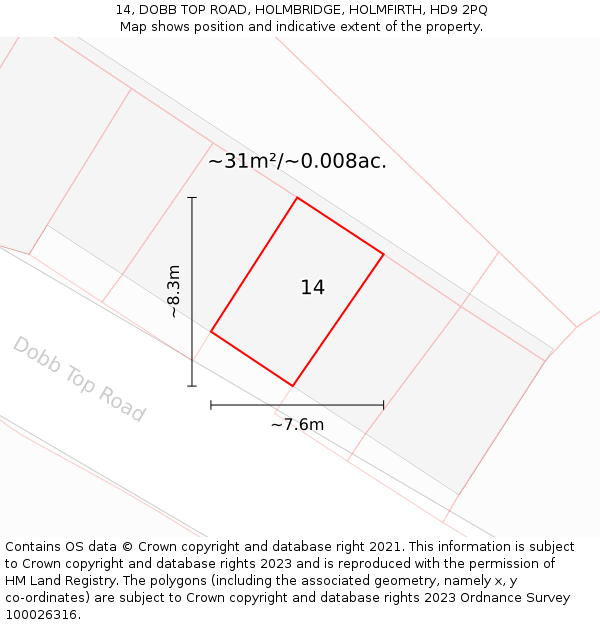 14, DOBB TOP ROAD, HOLMBRIDGE, HOLMFIRTH, HD9 2PQ: Plot and title map