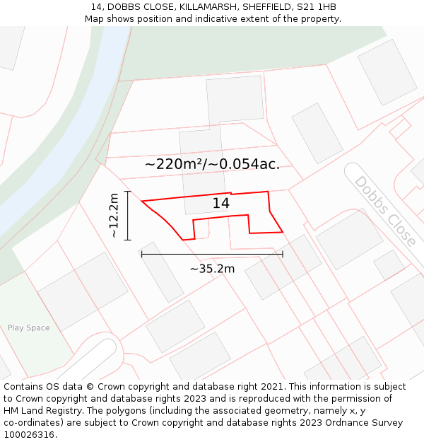14, DOBBS CLOSE, KILLAMARSH, SHEFFIELD, S21 1HB: Plot and title map