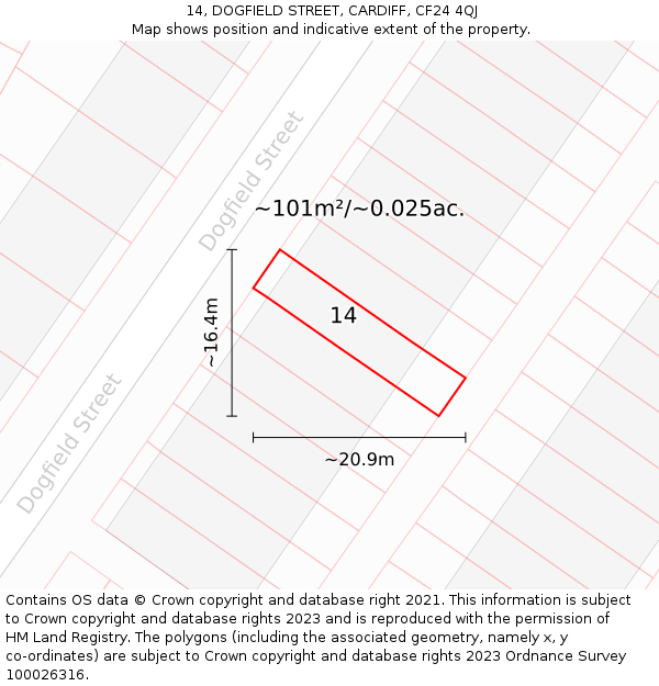 14, DOGFIELD STREET, CARDIFF, CF24 4QJ: Plot and title map