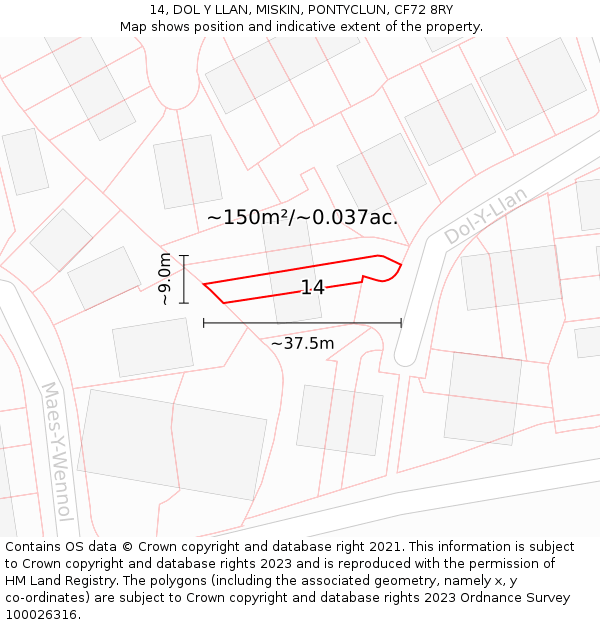 14, DOL Y LLAN, MISKIN, PONTYCLUN, CF72 8RY: Plot and title map