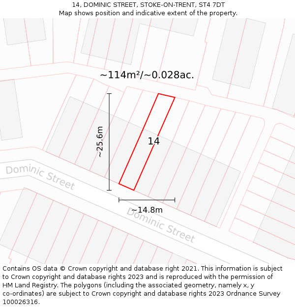 14, DOMINIC STREET, STOKE-ON-TRENT, ST4 7DT: Plot and title map