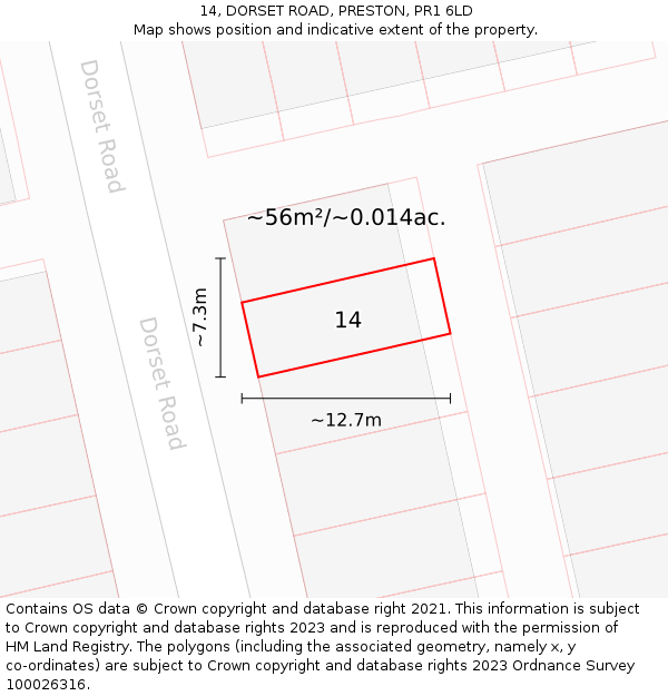 14, DORSET ROAD, PRESTON, PR1 6LD: Plot and title map