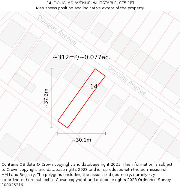 14, DOUGLAS AVENUE, WHITSTABLE, CT5 1RT: Plot and title map