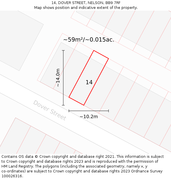 14, DOVER STREET, NELSON, BB9 7RF: Plot and title map