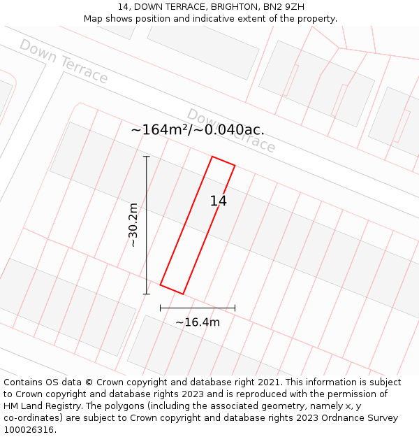 14, DOWN TERRACE, BRIGHTON, BN2 9ZH: Plot and title map