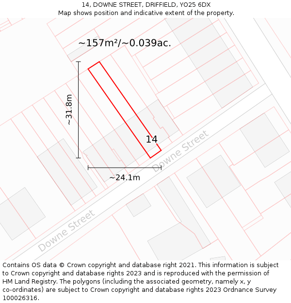 14, DOWNE STREET, DRIFFIELD, YO25 6DX: Plot and title map