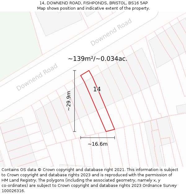14, DOWNEND ROAD, FISHPONDS, BRISTOL, BS16 5AP: Plot and title map