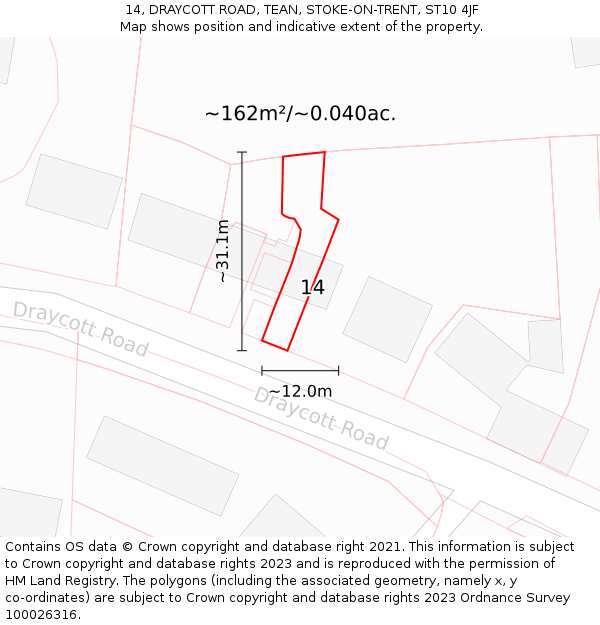 14, DRAYCOTT ROAD, TEAN, STOKE-ON-TRENT, ST10 4JF: Plot and title map