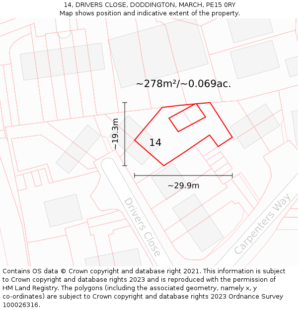 14, DRIVERS CLOSE, DODDINGTON, MARCH, PE15 0RY: Plot and title map