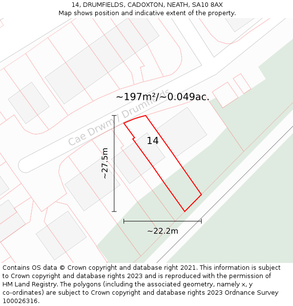 14, DRUMFIELDS, CADOXTON, NEATH, SA10 8AX: Plot and title map