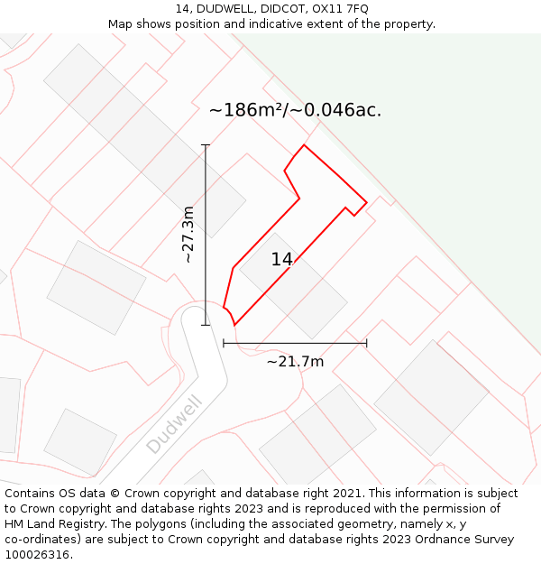 14, DUDWELL, DIDCOT, OX11 7FQ: Plot and title map
