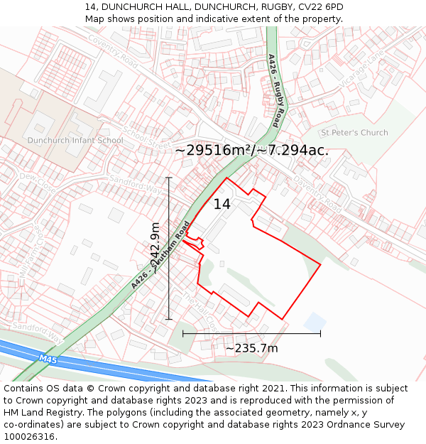 14, DUNCHURCH HALL, DUNCHURCH, RUGBY, CV22 6PD: Plot and title map