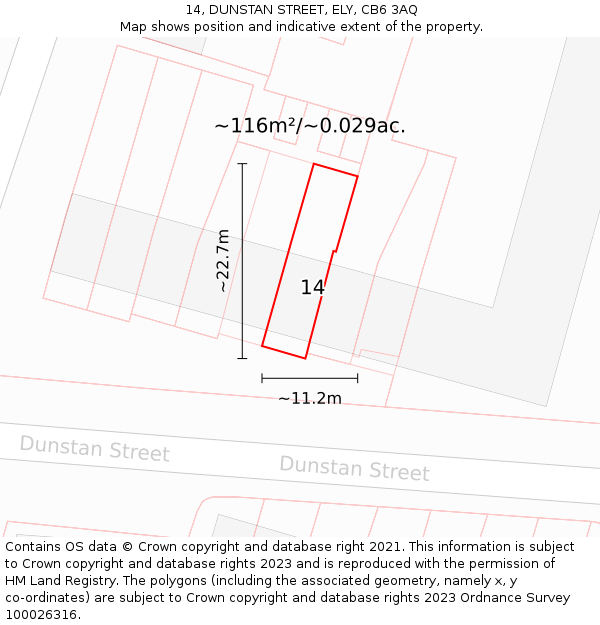 14, DUNSTAN STREET, ELY, CB6 3AQ: Plot and title map