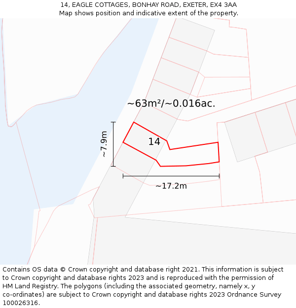 14, EAGLE COTTAGES, BONHAY ROAD, EXETER, EX4 3AA: Plot and title map