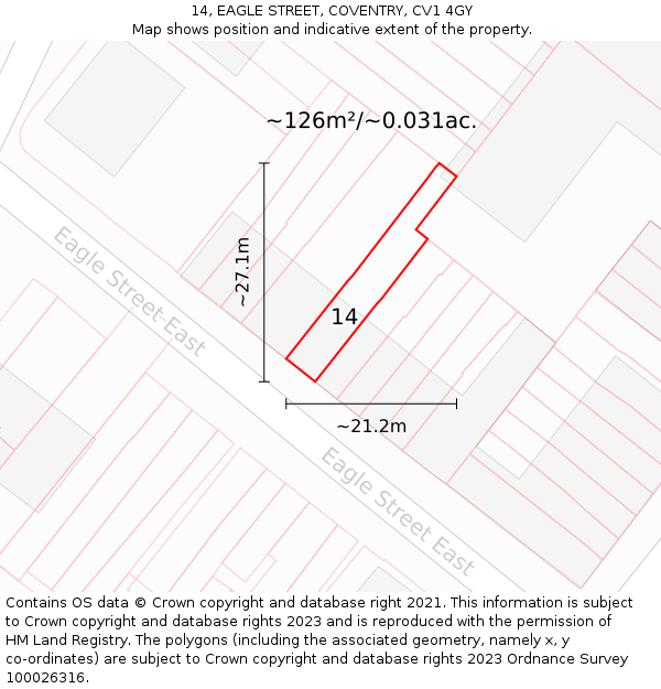 14, EAGLE STREET, COVENTRY, CV1 4GY: Plot and title map