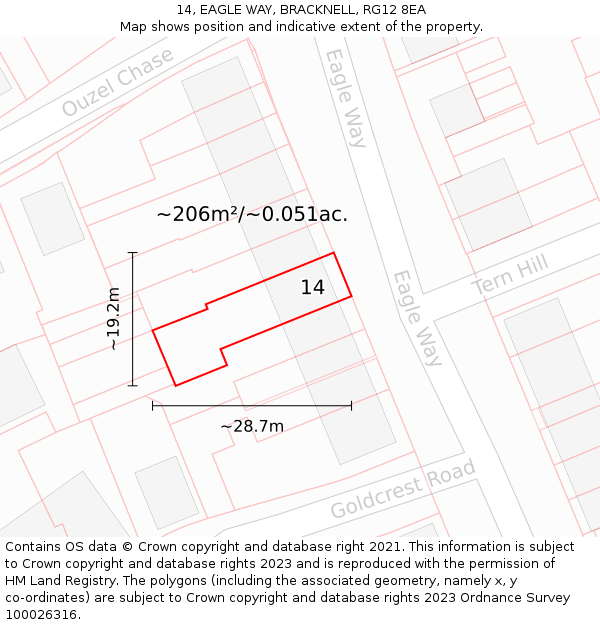 14, EAGLE WAY, BRACKNELL, RG12 8EA: Plot and title map