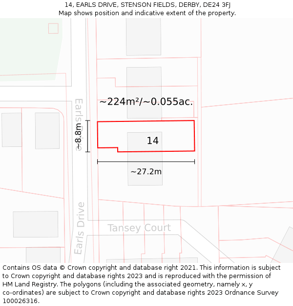 14, EARLS DRIVE, STENSON FIELDS, DERBY, DE24 3FJ: Plot and title map