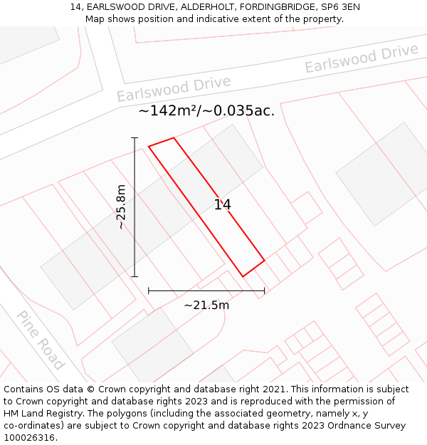 14, EARLSWOOD DRIVE, ALDERHOLT, FORDINGBRIDGE, SP6 3EN: Plot and title map