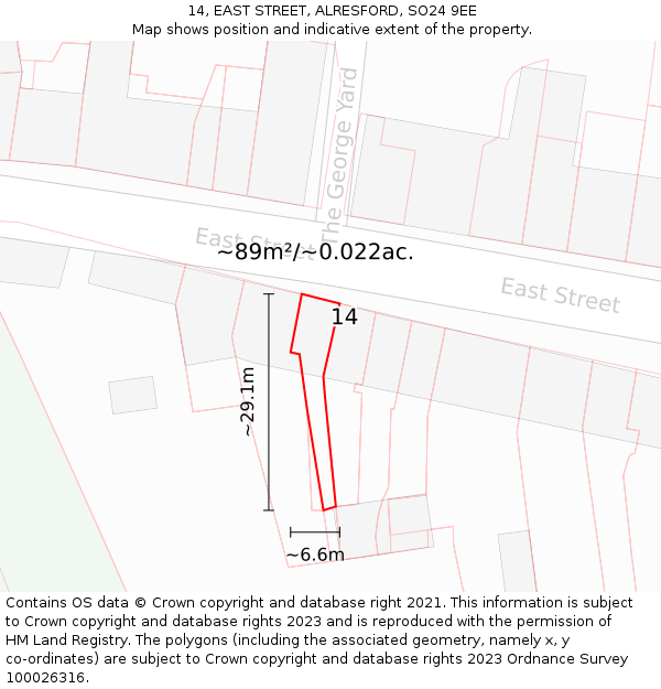 14, EAST STREET, ALRESFORD, SO24 9EE: Plot and title map