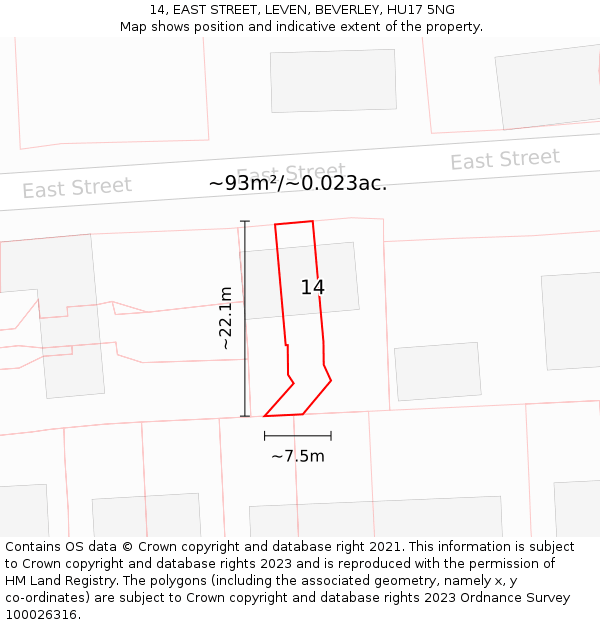 14, EAST STREET, LEVEN, BEVERLEY, HU17 5NG: Plot and title map