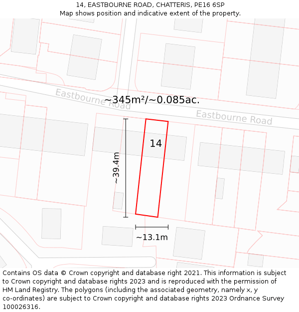 14, EASTBOURNE ROAD, CHATTERIS, PE16 6SP: Plot and title map