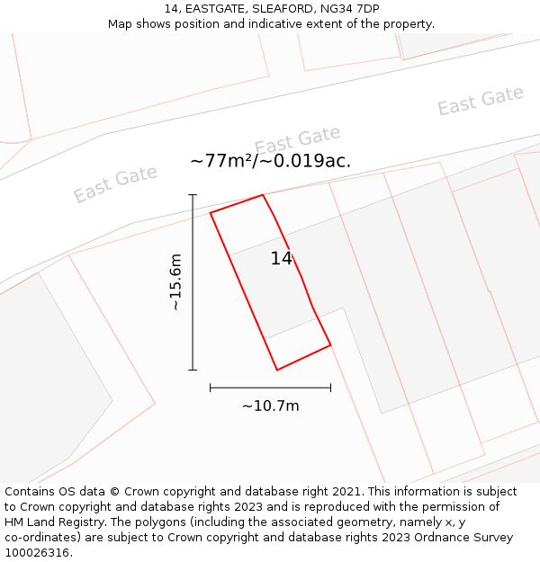 14, EASTGATE, SLEAFORD, NG34 7DP: Plot and title map