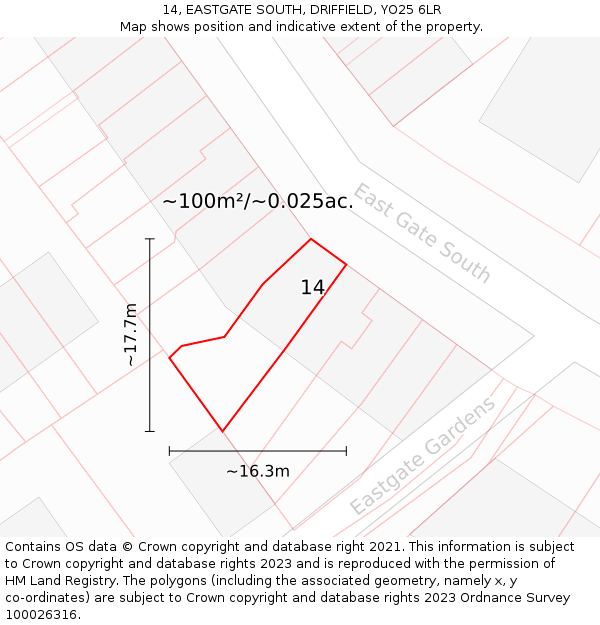 14, EASTGATE SOUTH, DRIFFIELD, YO25 6LR: Plot and title map