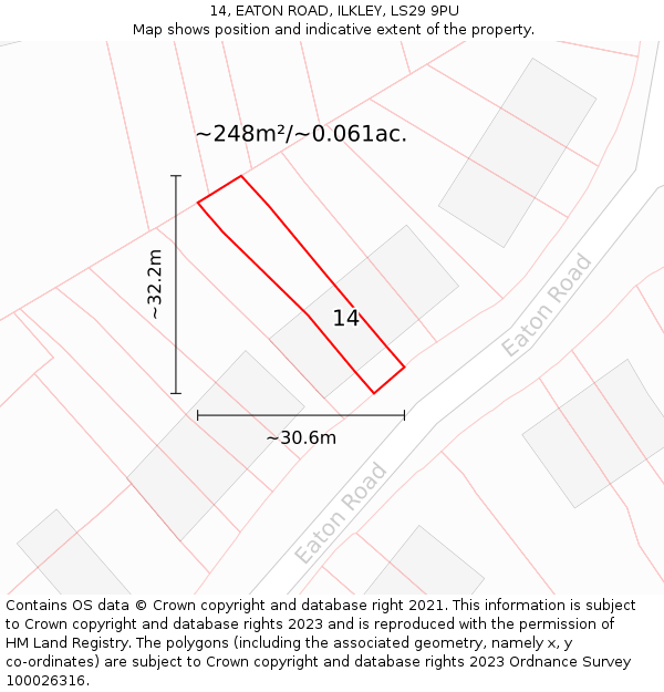 14, EATON ROAD, ILKLEY, LS29 9PU: Plot and title map