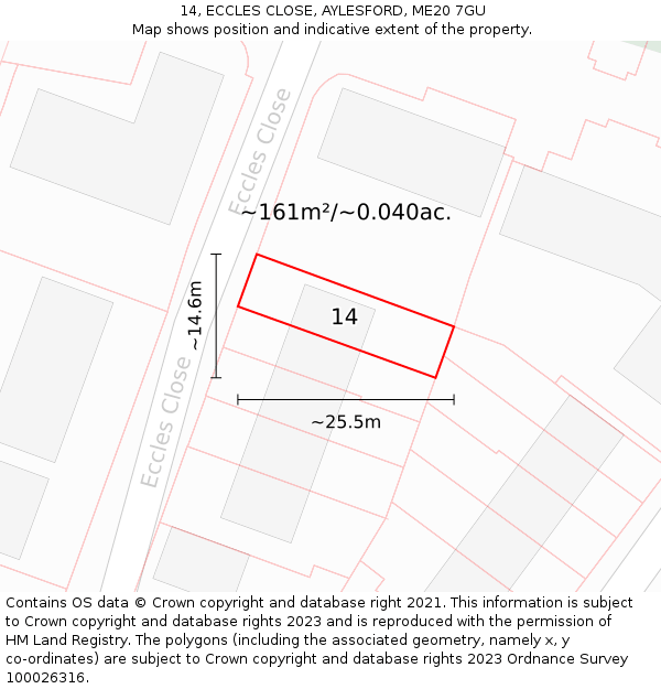 14, ECCLES CLOSE, AYLESFORD, ME20 7GU: Plot and title map