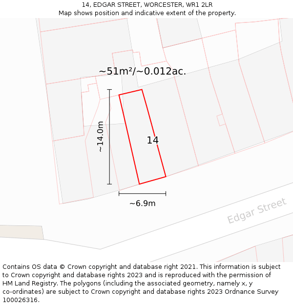 14, EDGAR STREET, WORCESTER, WR1 2LR: Plot and title map