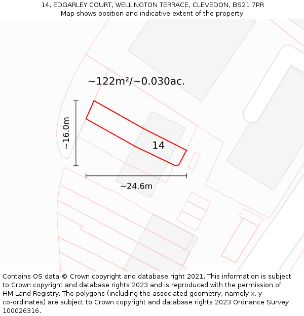 14, EDGARLEY COURT, WELLINGTON TERRACE, CLEVEDON, BS21 7PR: Plot and title map